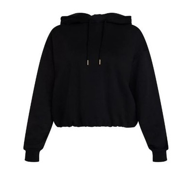 Time & Tru Black Cropped Hoodie Women Casual Bubble Hem Pullover Whimsigoth (8J)