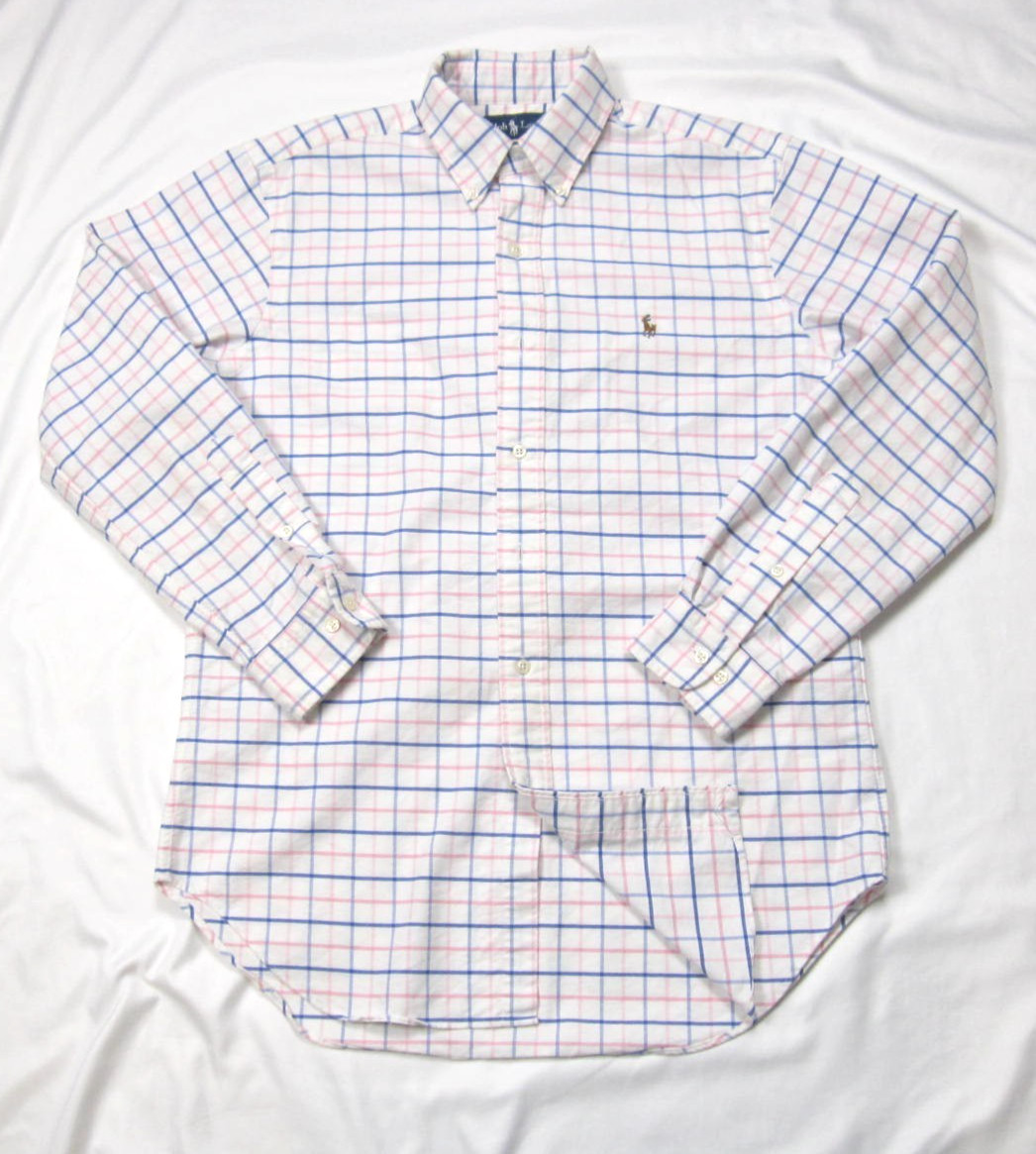 Y2k Vtg Polo Ralph Lauren Windowpane Ivy Coastal Flesh Pony Shirt Sz M (M105)
