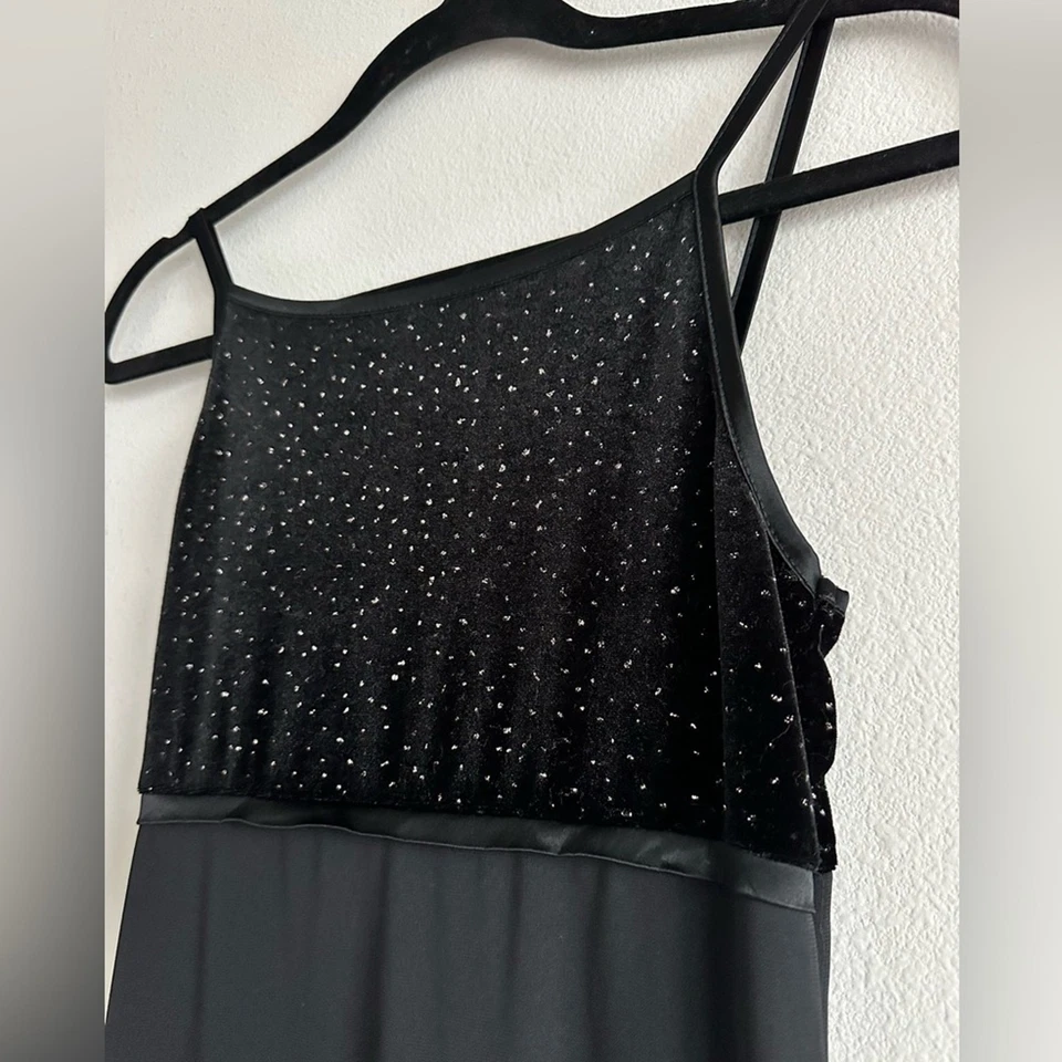 Byer vintage años 90 también! Vestido largo negro formal con tiras de espagueti talla pequeña Foto 2 de 4