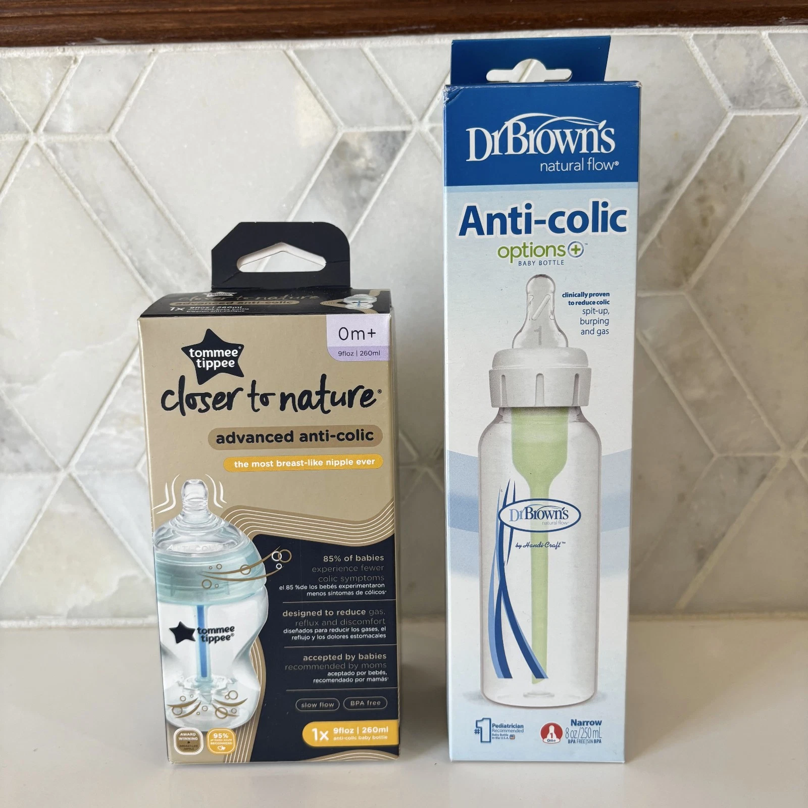 2 Anti Colic Baby Bottles Closer to Nature Options+ Reduce Gas Burp Discomfort