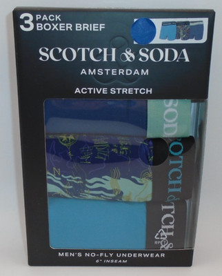 NEW MEN'S ''SCOTCH & SODA AMSTERDAM ACTIVE STRETCH BOXER BRIEFS 3 PACK UNDERWEAR''