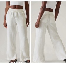 Athleta Retreat Linen High Rise Wide Leg Pants White Womens Size Large Relaxed
