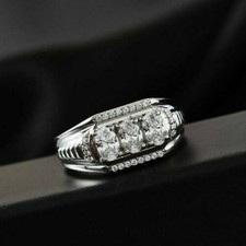 Art Deco Vintage 1.10 Ct White Diamond Men's Wedding Ring 925 Sterling Silver