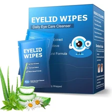 60PCs Eyelid & Lash Wipes with Hyaluronic Acid, Tea Tree Oil Eyelid Cleaser F...