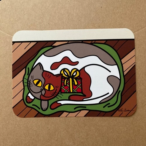 ACEO 3.5"x2.5" Cat Art Print of an original digital iPad drawing-"Cat Present"