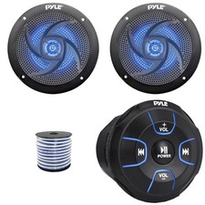 Pyle PLMRBT18 Bluetooth Marine Controller, 2x 5.25" 180W Max 2-Way LED Speakers