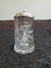 Vintage " Hopfen &Auml;hren " Geschliffene Krug / Bierkrug /Humpen Zinndeckel