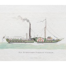 Dampfschiff Friedrich Wilhelm Stahlstich koloriert um 1830 R&ouml;hling Koblenz