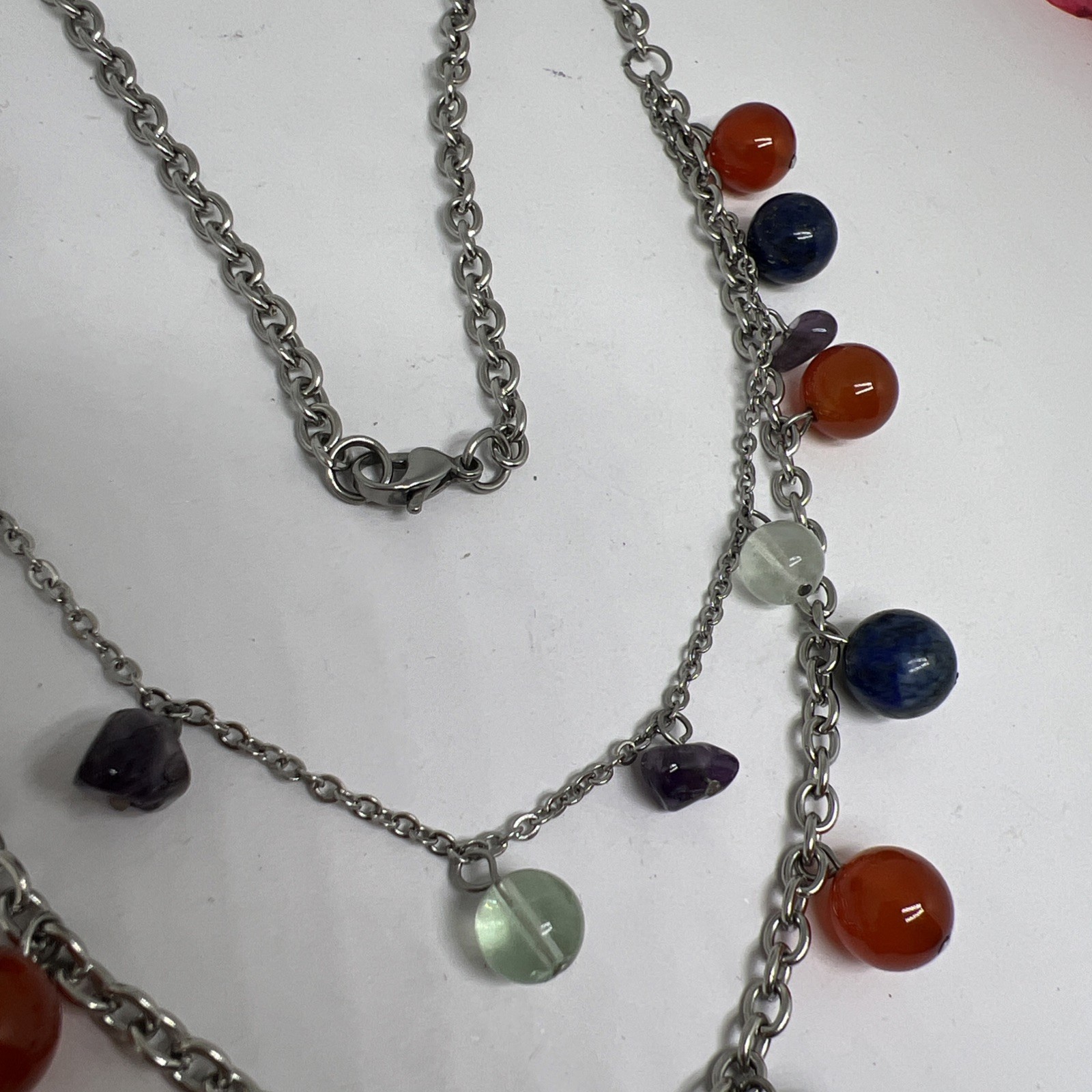 BEAUTIFUL SILVERTONE MULTI COLORED GEMSTONE 18” N… - image 6