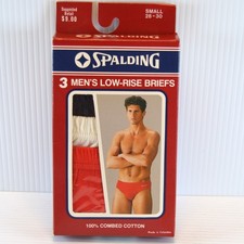 VTG 3 pk Spalding Men's Low Rise Briefs Red/White/Blk Small 28-30 Cotton