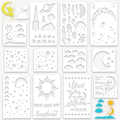 12 Pieces Moon Star Cloud Stencils for Painting Reusable Drawing Painting... 