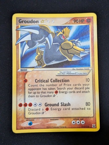 Pokemon 2005 Groudon GOLD Star 111/113 EX Delta Species Holo English Vintage