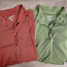 Woolrich Red Green Tops Size L Push  Button Versatile Mock Neck or Polo Ribbed