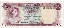 L.1965 BAHAMAS 1/2 DOLLAR NOTE - p17a VF