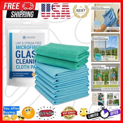 Claro 2 Step Glass Cleaning Cloth 8-Pack   Green Wet & Blue Dry Microfiber To...