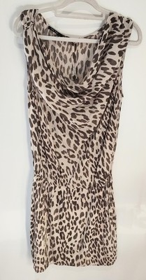 Marc Aurel Leopard Mini Dress Cotton Silk Sz 40 AU 12 US 8 Cowl Neck RRP $349 