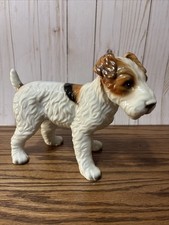 "Perro de pie Fox Terrier vintage marrón y blanco 9""x7"" corona real Japón"