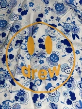 Drew House Hawaiian Shirt Size Medium Smiley Face Logo Blue Floral