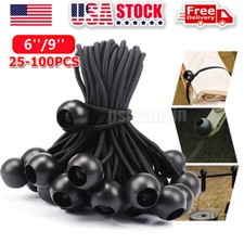 100 pcs 6" / 9" Black Ball Bungee Bungie Cord Heavy Duty Canopy Tarp Tie Downs