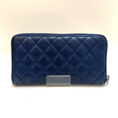 CHANEL Matelasse Leather Round Zipper Long Wallet Navy | eBay
