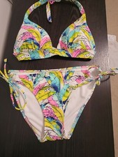LN Victoria's Secret Leaf Padded Print White Neon Colors Swim Bikini S  M