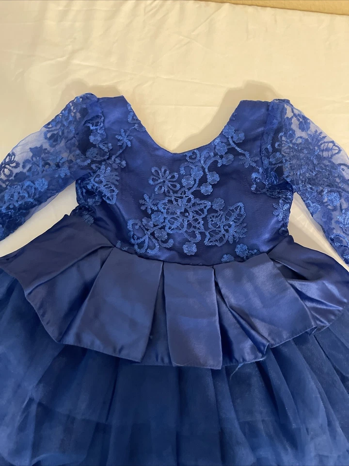 Детское бальное платье NNJXD: королевское синее кружевное балетное платье с длинным рукавом размер 2T - Изображение 2 из 4