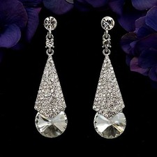 Rhodium Plated Clear Crystal Wedding Bridal Chandelier Drop Dangle Earrings 7907