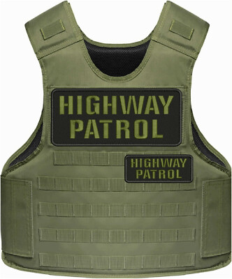 HIGHWAY PATROL EMBROIDERY PATCH 4X10 AND 2X5 VELCR@ ON BACK OD GREEN ON BLACK