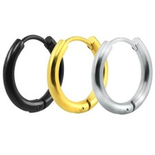 1 PAIR Women's Men Punk Silver Gold Black Stainless Steel Huggie Hoop Earrings