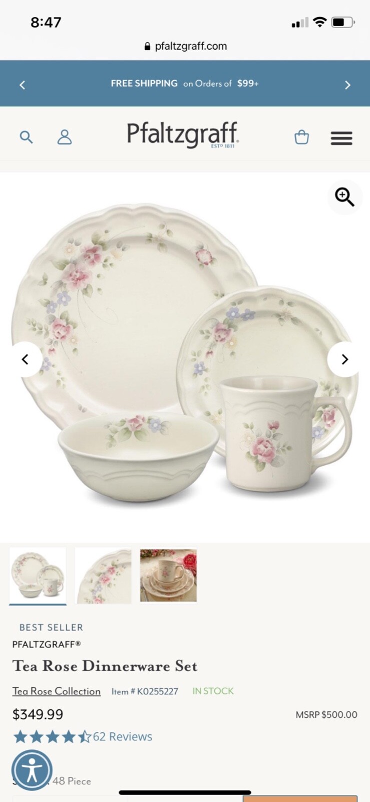 Pflatzgraff Tea Rose Vintage Plates Cups and Dinnerware/Tea Set 80
