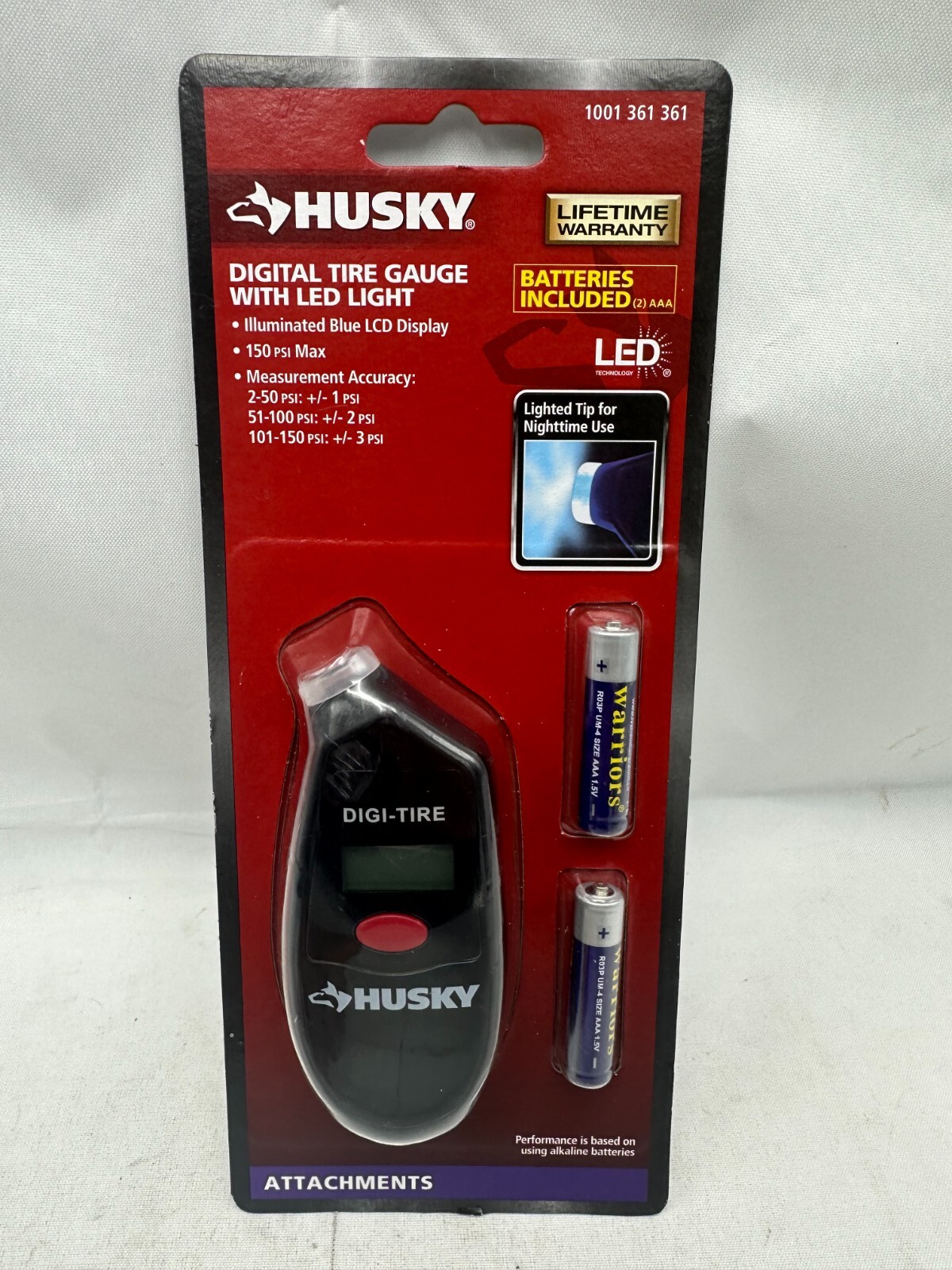 Husky Digital Tire Gauge With LED Light Batteries Included NEW IN