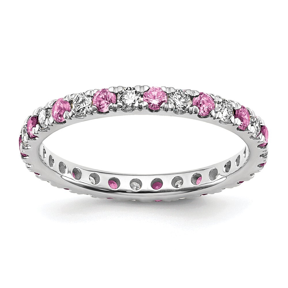 14K White Gold Lab Grown Diamond & Pink Sapphire Eternity Band Ring Size 7