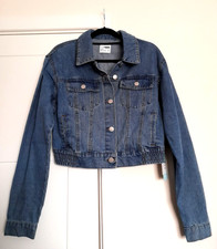 Cisono Ladies Blue Denim Cropped Bomber Jacket L / Uk 14 Nwt