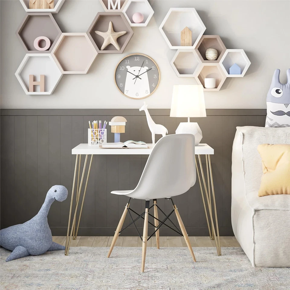 Ameriwood домашний тамарак ретро компьютерный стол - белый и золотой | современный домашний офис - Изображение 2 из 4