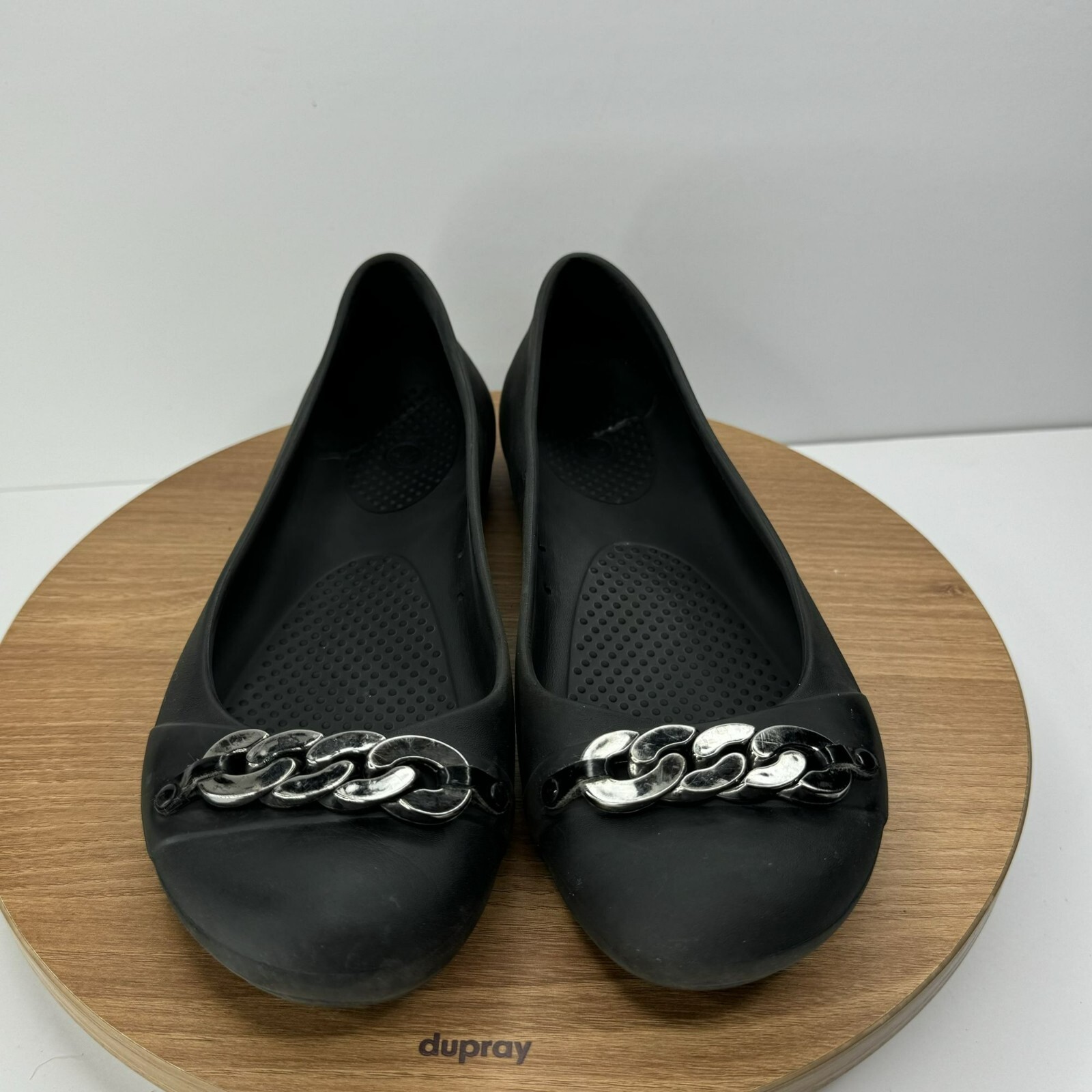 Crocs Gianna Black Ballet Flats with Metal Chain Link Womens Size 8-image