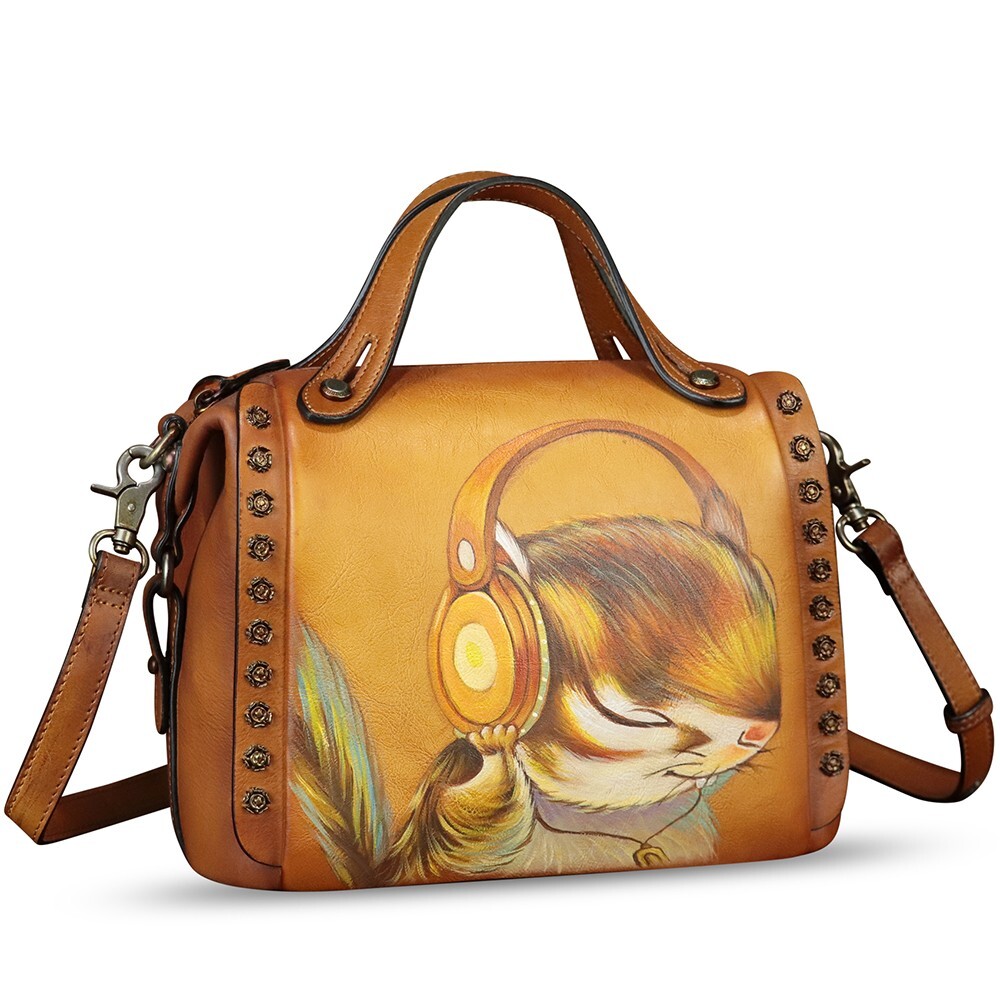 Genuine Leather Purse and Handbag for Women Hand Painted Crossbody Shoulder Bag