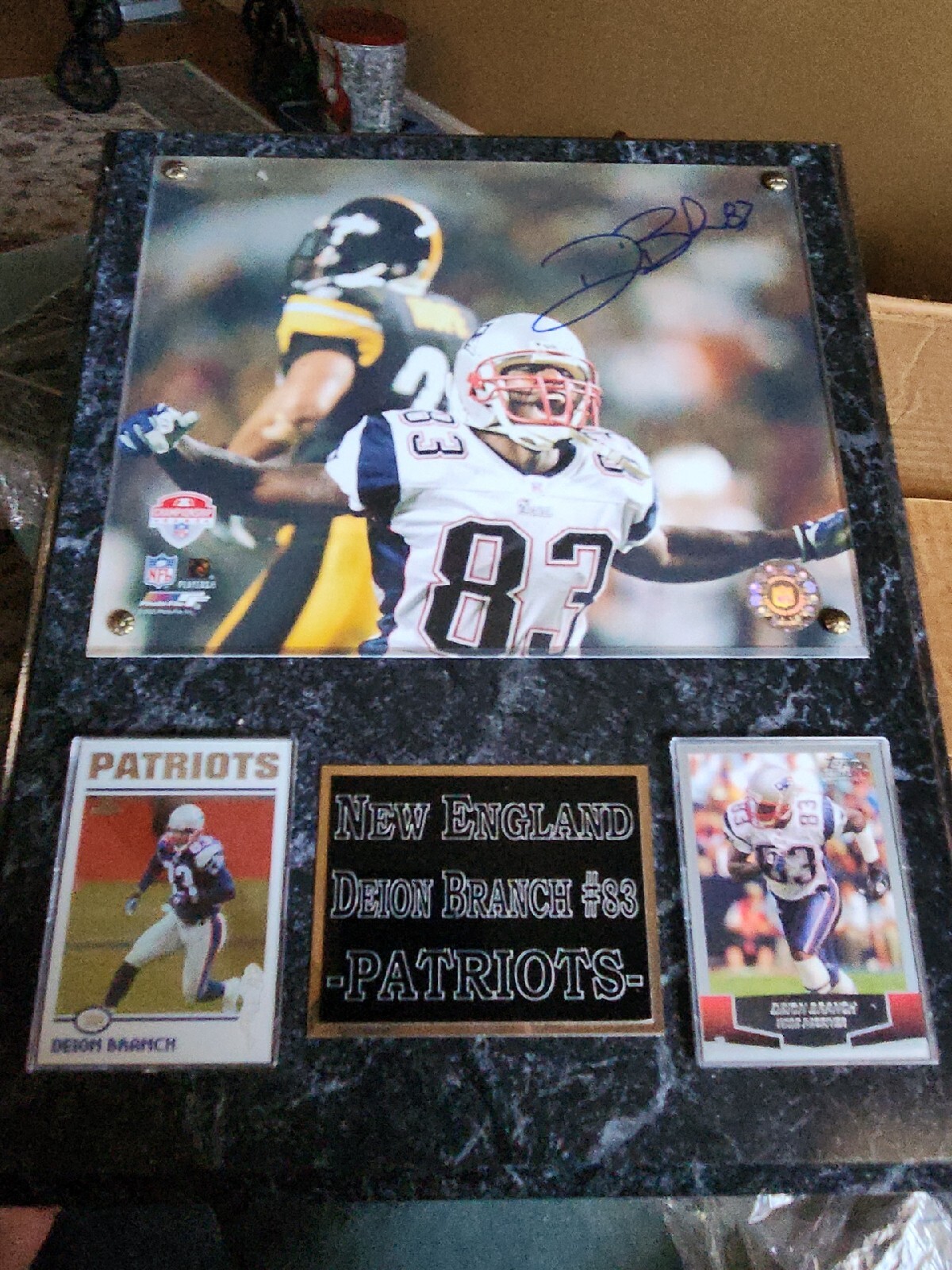 Deion Branch Autographed Signed New England Patriots Plaque AFC Championship game hologram +COA 