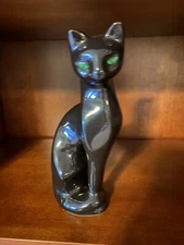 Vintage Artmark Ceramic Black Cat Green Eyes Halloween Figurine 