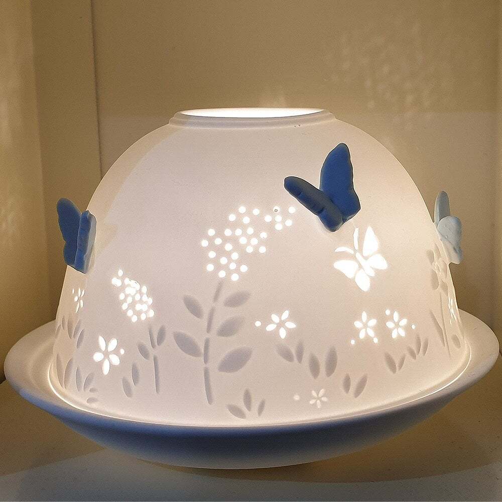 Nordic Lights Blue Butterfly Tealight Candle Shade & Tray 68048