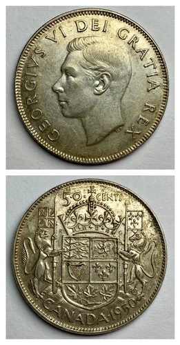 1950 Canada 50 Cents KM# 45 80% Silver Without lines on the 0