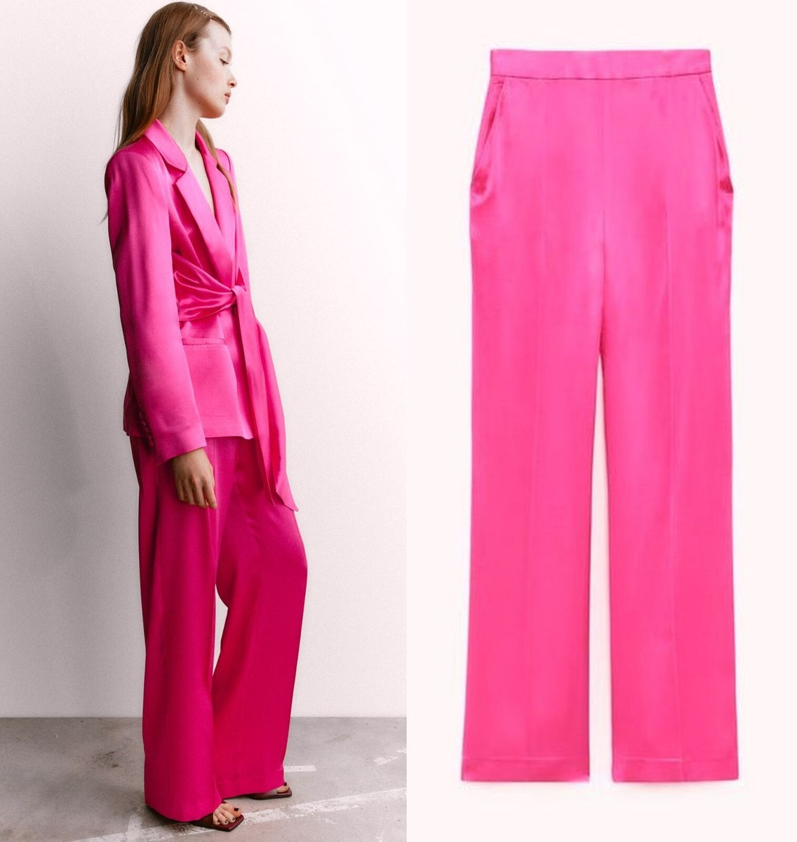 NWT ZARA HOT PINK WIDE LEG SATINY TROUSERS, PANTS- XS | eBay NWT ZARA HOT PINK WIDE LEG SATINY TROUSERS, PANTS- XS | eBay