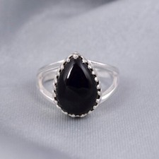 Black Onyx Ring,925 Sterling Silver,Statement Ring,Pear Drop Shape Ring,Gift