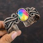 Handcrafted Wire Wrapped Cuff Bracelet Rainbow Solar Quartz Druzy Stone Copper