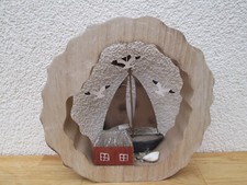 Aufsteller Segelboot in Kreis aus Holz/Metall Blau (B/H/T) 21x21x4cm Deko Wohnen