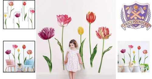 5 Large Floral Wall Decals Multicolor Removable Stickers Home Decor for Kids - Picture 2 of 7