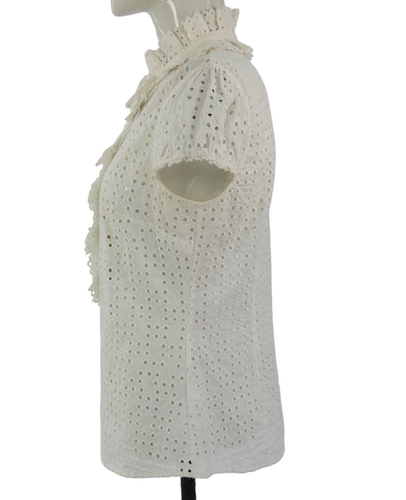 Anne Fontaine Blouse Victorian Broderie Eyelet Embroidery Ruffle Neck size UK 10 - Picture 5 of 16