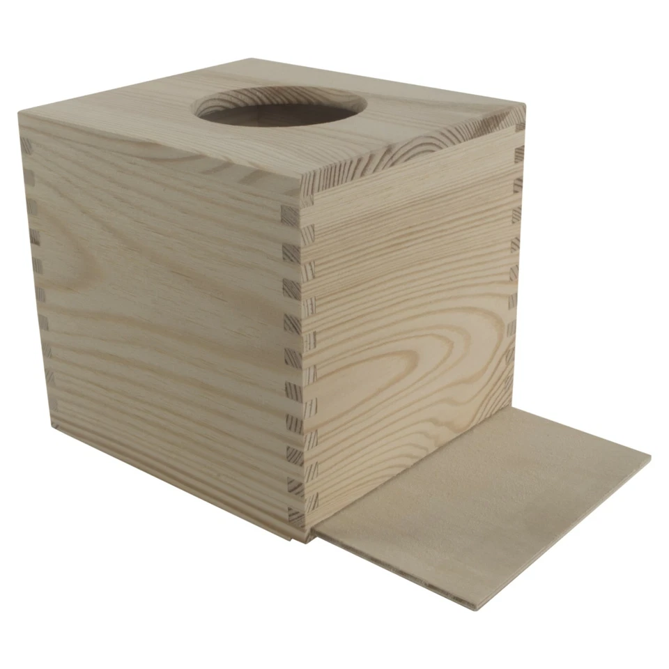 Plain Wooden Tissue Box With Sliding Bottom / Craft Decoupage Pinewood Boxes - Image 3 of 4