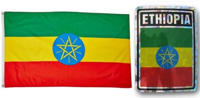  Wholesale Combo Set Ethiopia Country 3x5 3 x5  Flag and 3''x4'' Decal