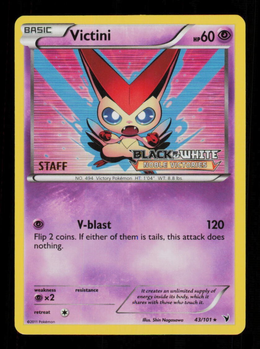 Pokemon Card Victini STAFF Promo 43/101 Black White Noble Victories Holo EX 2011