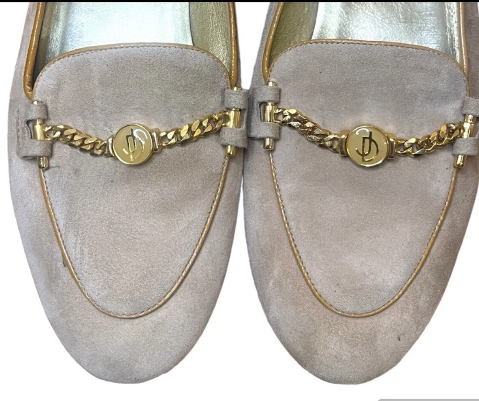 Mocasines planos de terciopelo crema vintage Joan and David con detalle de barra dorada para mujer 8,5 Foto 2 de 2